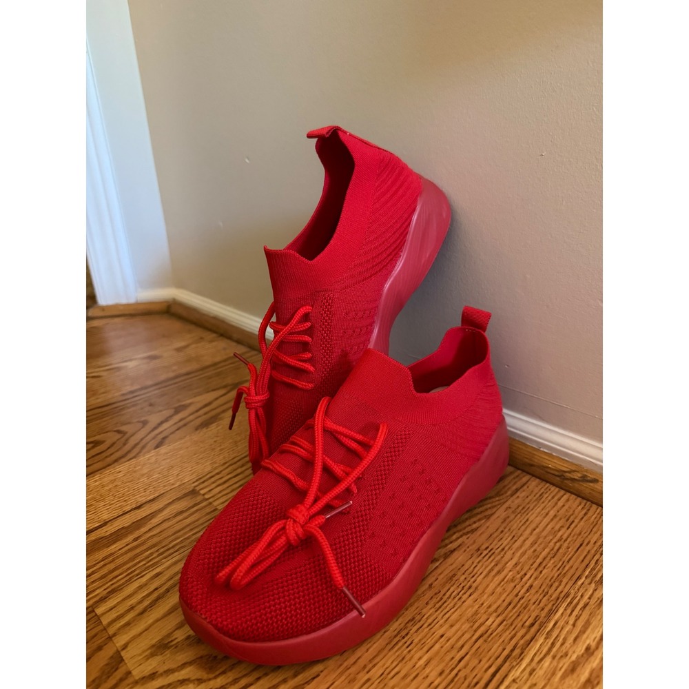 Men's Red Knit Slip On Sneakers Mesh Athletic Shoes Size 41 Lightweight